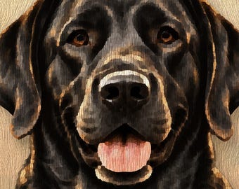Czarny labrador do druku na ścianie, obraz olejny w stylu do pobrania w wersji cyfrowej, portret psa labradora, prezent dla mamy labradora, wystrój domu dla miłośnika psów