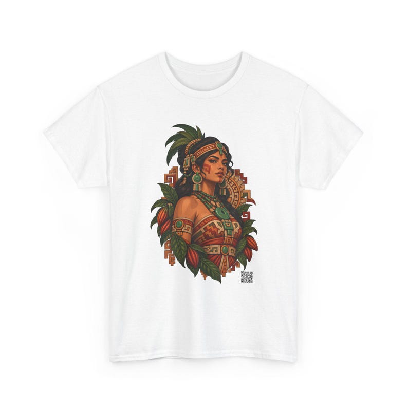 Mayan Princess T-Shirt with Jade Jewelry and Cacao Pods, Maya Woman Graphic Tee, Latina Heritage Shirt, Guatemala Mexico Gift for Her image 2