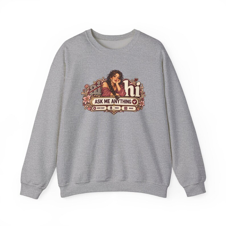 HI Not AI Sweatshirt for Women, Human Intelligence Crewneck, Funny Chat Girl Gift image 3