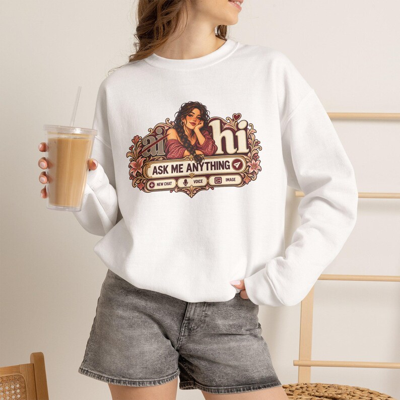 HI Not AI Sweatshirt for Women, Human Intelligence Crewneck, Funny Chat Girl Gift image 11