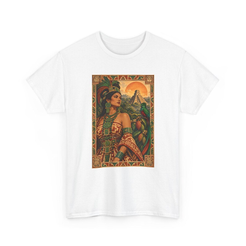 Maya Woman and Quetzal Shirt, Mayan Pyramid Graphic Tee for Women, Guatemala Heritage T-Shirt, Latina Art Top, Gift for Mom or Daughter image 2