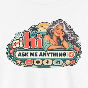 Funny Anti AI Shirt, Silver Hair Beach Chat Tee, Robot Back Print (Women's) image 1