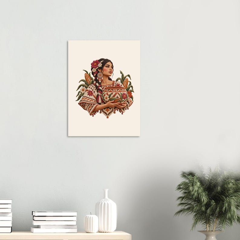 Latin American Folk Art Print, Woman with Corn Harvest Poster, Kitchen Wall Decor image 6