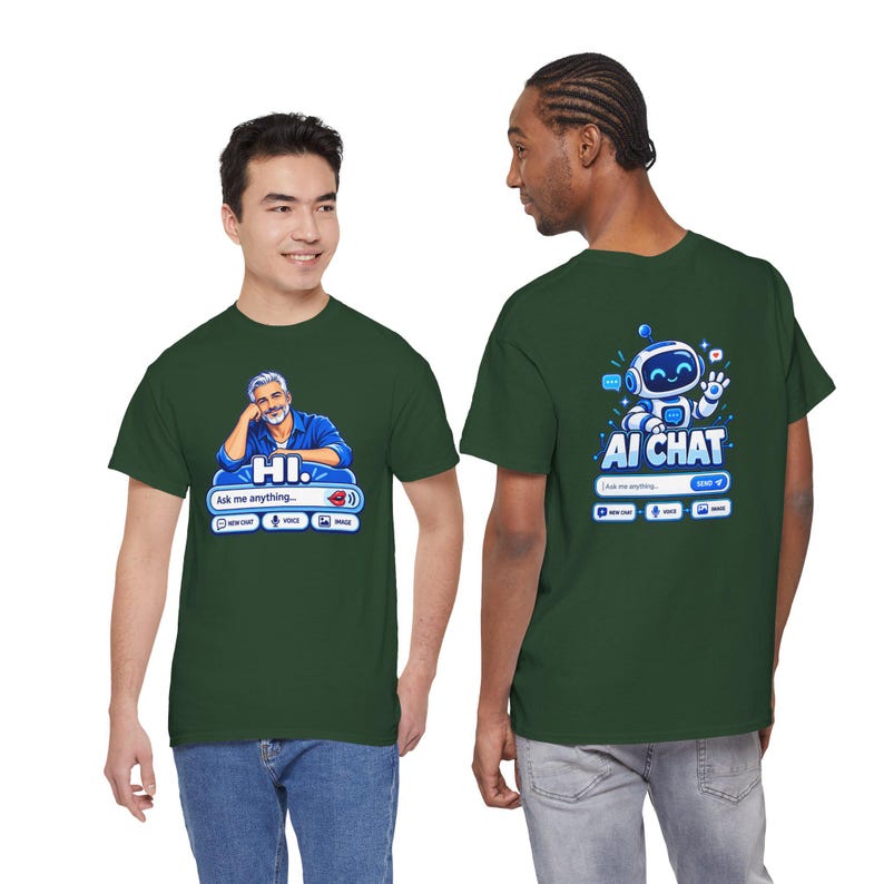 Human vs AI Chat T-Shirt, Funny Tech Humor Tee, Two-Sided Print image 12