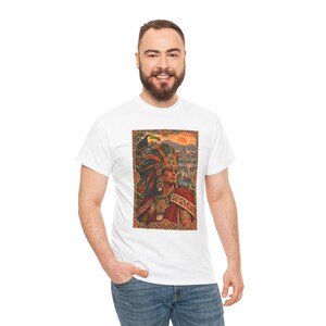 Aztec Warrior T-Shirt with Toucan and Tenochtitlan City, Mexican Heritage Graphic Tee, Chicano Art Shirt, Aztec History Gift for Dad image 9