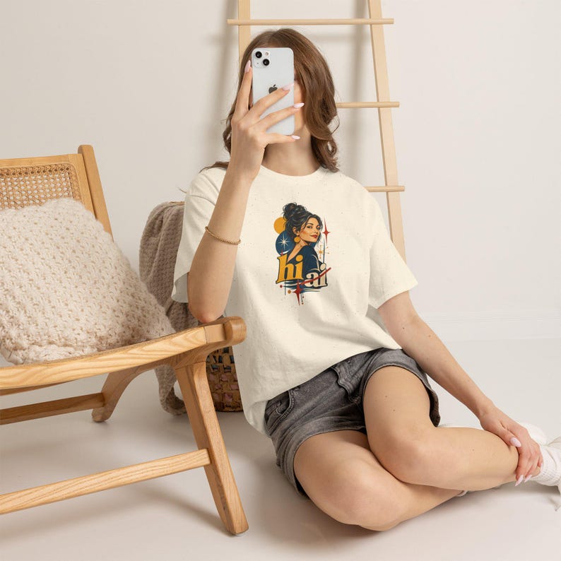 Mid-Century Retro Woman T-Shirt, Atomic Starburst, Anti-AI Gift (100% Cotton) image 5