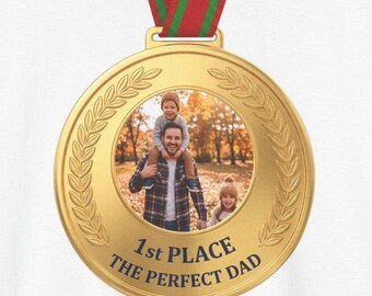 Custom Dad Photo Shirt, The Perfect Dad Gold Medal Tee with Picture, Personalized Christmas Gift for Dad
