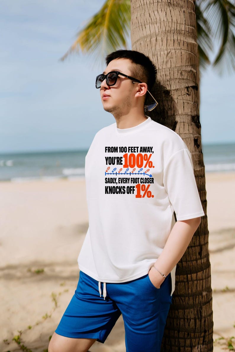 Bold Sarcastic Quote T-Shirt, From 100 Feet Away You're 100%, Funny Gift for Friend, Orange and Black Typography Graphic Tee, Introvert image 20