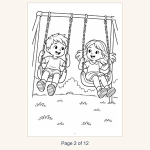 Playground Coloring Book Printable for Kids, Slide Swings Seesaw Coloring Pages, Outdoor Play Activity, 13 Page PDF, Instant Download image 4