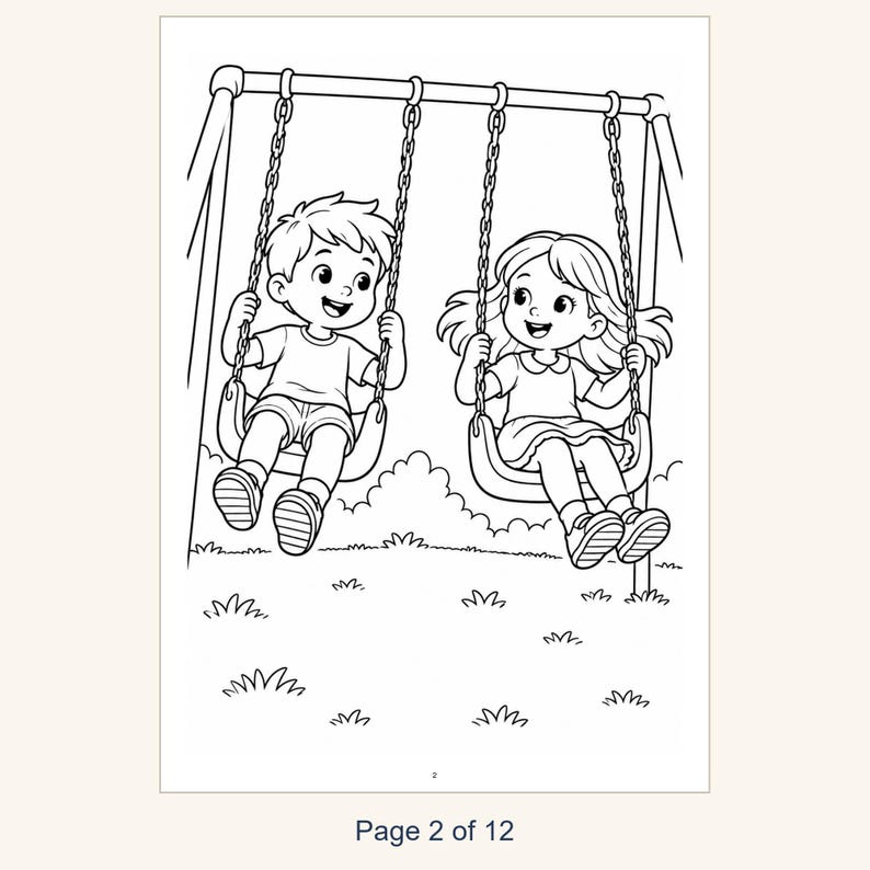 Playground Coloring Book Printable for Kids, Slide Swings Seesaw Coloring Pages, Outdoor Play Activity, 13 Page PDF, Instant Download image 4