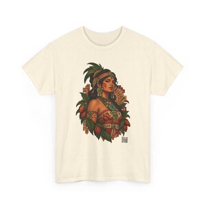 Mayan Princess T-Shirt with Jade Jewelry and Cacao Pods, Maya Woman Graphic Tee, Latina Heritage Shirt, Guatemala Mexico Gift for Her image 3