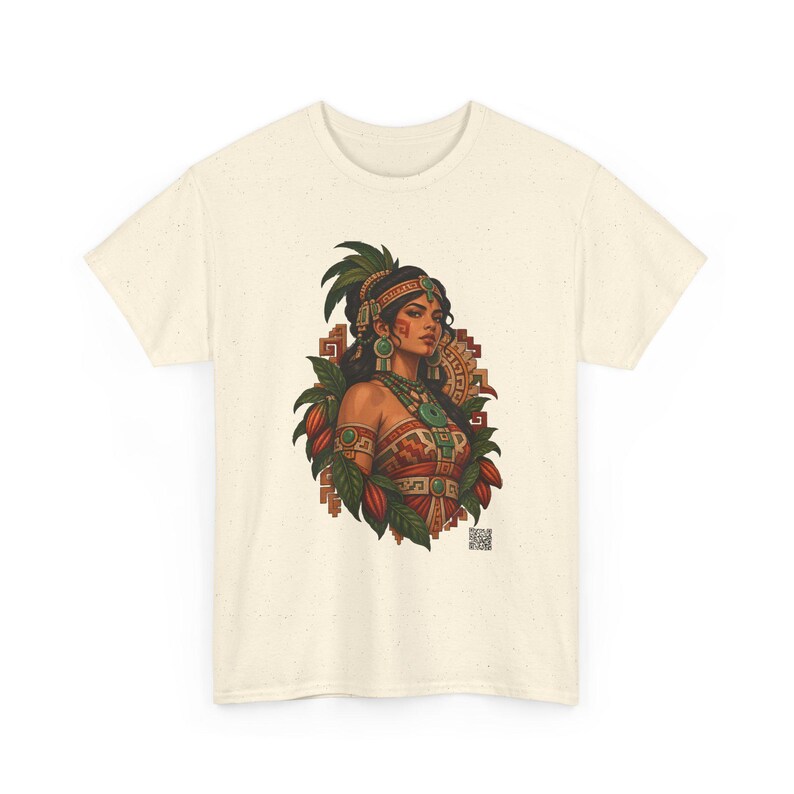 Mayan Princess T-Shirt with Jade Jewelry and Cacao Pods, Maya Woman Graphic Tee, Latina Heritage Shirt, Guatemala Mexico Gift for Her image 3