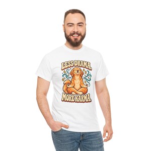Less Drama More Karma Dog T-Shirt, Golden Retriever Yoga Graphic Tee, Funny Meditating Dog Shirt, Dog Mom Gift, Zen Tee image 4