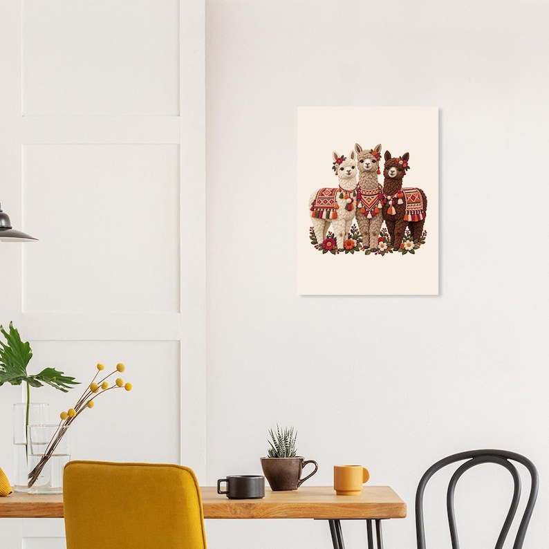 Three Alpacas Poster, Peruvian Folk Art Print, Llama Lover Gift, Andean Wall Decor image 5