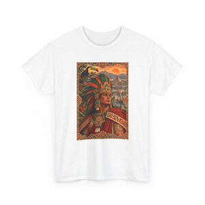 Aztec Warrior T-Shirt with Toucan and Tenochtitlan City, Mexican Heritage Graphic Tee, Chicano Art Shirt, Aztec History Gift for Dad image 2