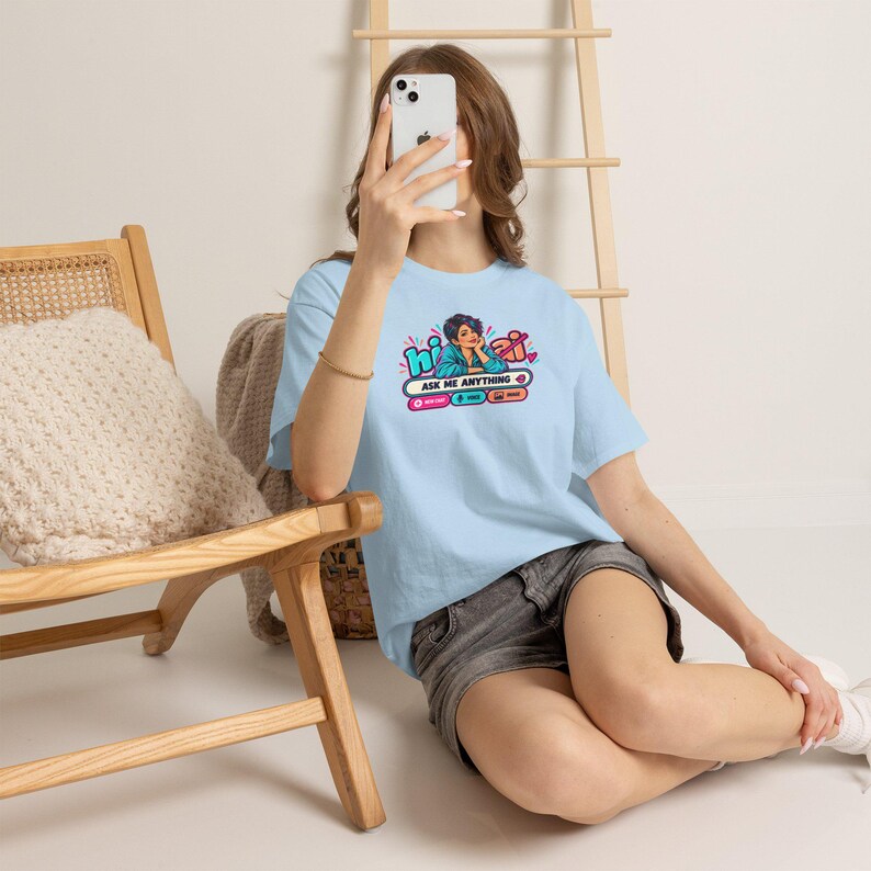 Funny Anti AI Chat Shirt, Neon Pop Art Tee, Retro Gift for Her image 9