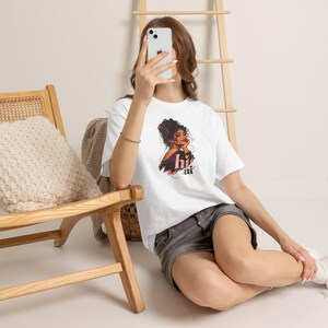 Hi Not AI Shirt, Glam Curly Hair Woman Portrait Tee, Anti-AI Gift for Her image 2
