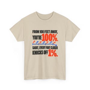 Bold Sarcastic Quote T-Shirt, From 100 Feet Away You're 100%, Funny Gift for Friend, Orange and Black Typography Graphic Tee, Introvert image 3