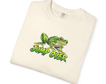 Jump Over Frog Comfort Colors Shirt, Motivational Green Tree Frog Tee, Garment Dyed Heavyweight T-Shirt, Vintage Wash Frog Lover Gift