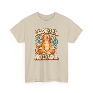 Less Drama More Karma Dog T-Shirt, Golden Retriever Yoga Graphic Tee, Funny Meditating Dog Shirt, Dog Mom Gift, Zen Tee image 3