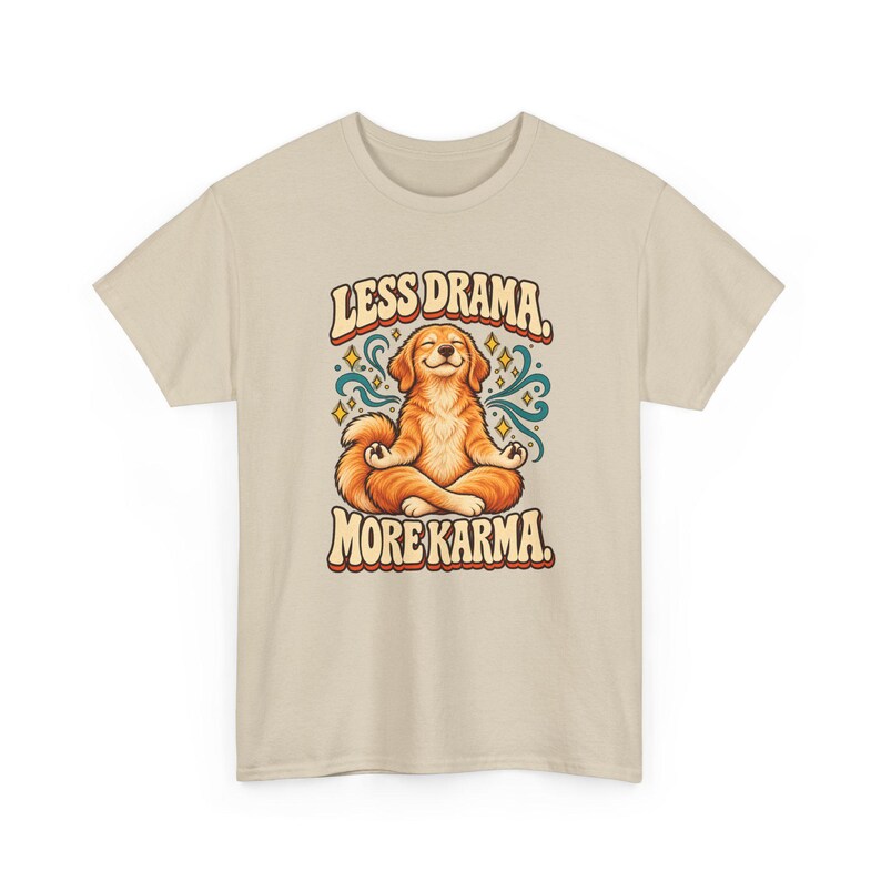 Less Drama More Karma Dog T-Shirt, Golden Retriever Yoga Graphic Tee, Funny Meditating Dog Shirt, Dog Mom Gift, Zen Tee image 3