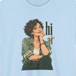 Vintage T-shirt voor een vrouw met krullend haar, "Hi Not AI"-shirt, anti-AI-cadeau voor haar. afbeelding 1