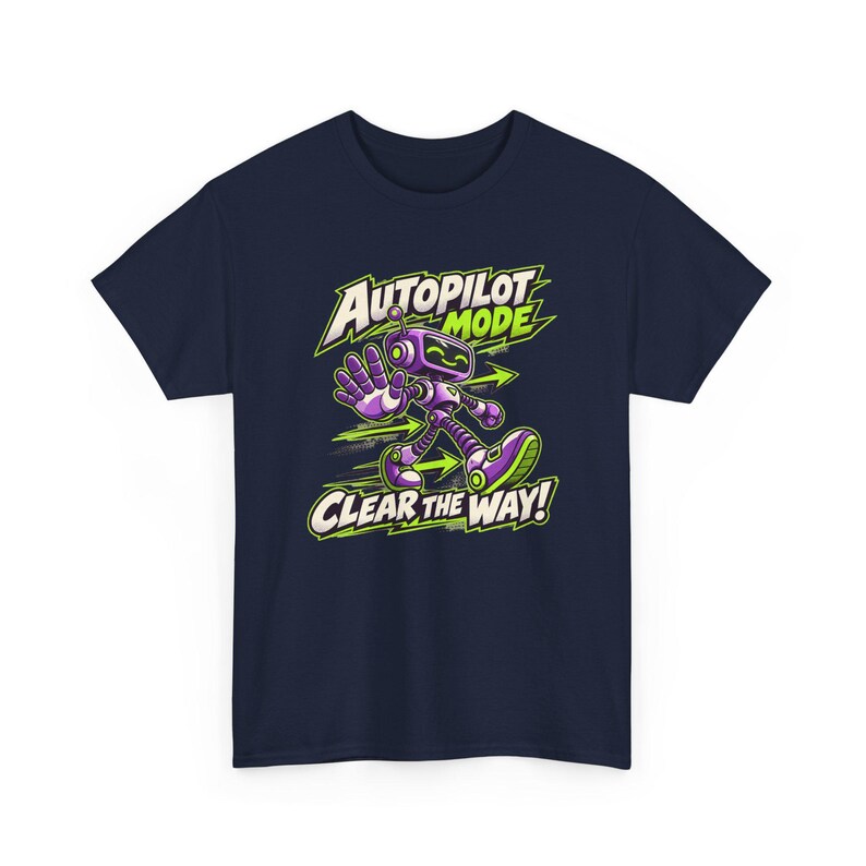 Autopilot Mode Clear the Way Robot T-Shirt, Funny Purple Robot Graphic Tee, Lime Green Tech Humor Shirt, Gift for Coder or Gamer, Geek image 4