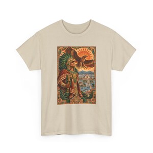 Aztec Eagle Warrior Shirt, Golden Eagle over Tenochtitlan Graphic Tee, Mexican Heritage T-Shirt, Aztec Mythology Art, Chicano Pride Gift immagine 4