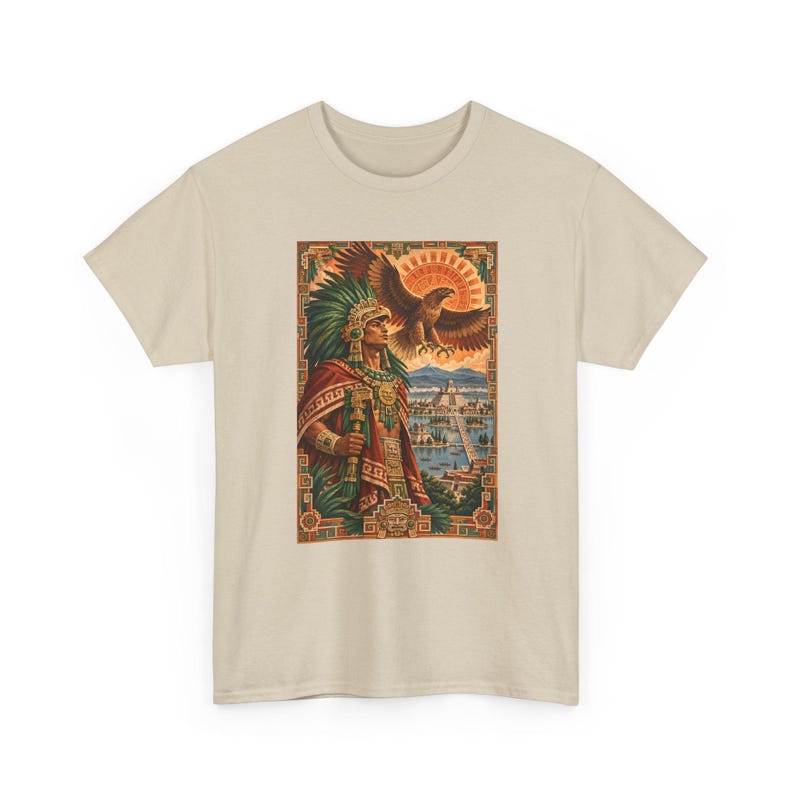 Aztec Eagle Warrior Shirt, Golden Eagle over Tenochtitlan Graphic Tee, Mexican Heritage T-Shirt, Aztec Mythology Art, Chicano Pride Gift immagine 4