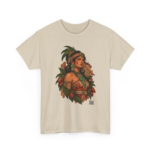 Mayan Princess T-Shirt with Jade Jewelry and Cacao Pods, Maya Woman Graphic Tee, Latina Heritage Shirt, Guatemala Mexico Gift for Her image 4