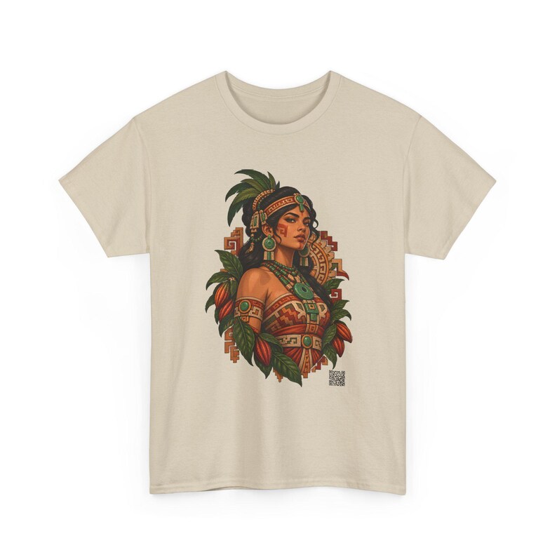 Mayan Princess T-Shirt with Jade Jewelry and Cacao Pods, Maya Woman Graphic Tee, Latina Heritage Shirt, Guatemala Mexico Gift for Her image 4