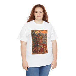 Aztec Warrior T-Shirt with Toucan and Tenochtitlan City, Mexican Heritage Graphic Tee, Chicano Art Shirt, Aztec History Gift for Dad image 8