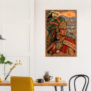Aztec Warrior Poster, Toucan and Tenochtitlan, Mexican Heritage Wall Art Print image 3