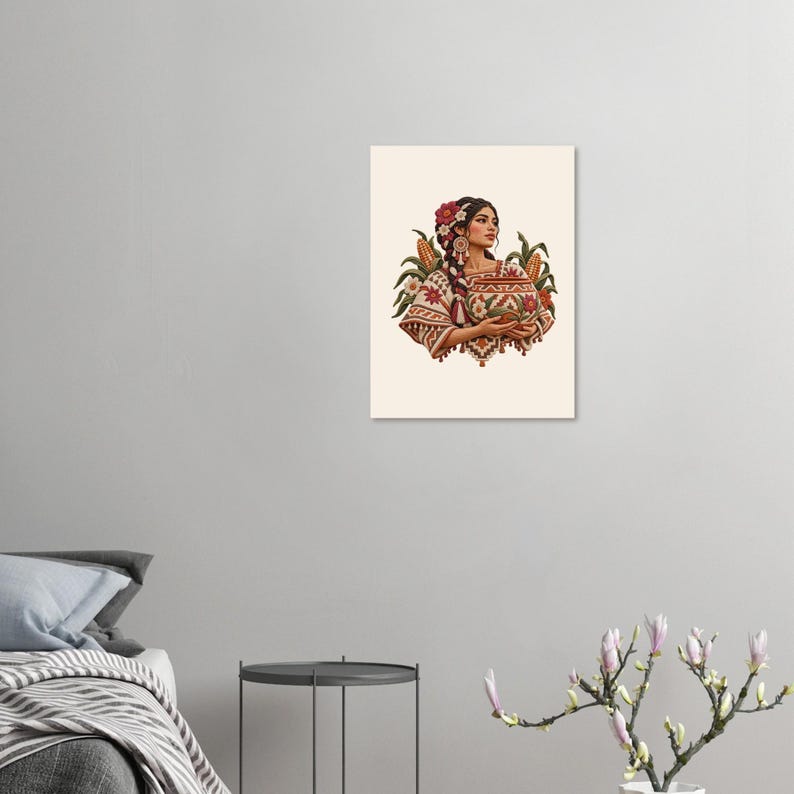 Latin American Folk Art Print, Woman with Corn Harvest Poster, Kitchen Wall Decor image 8