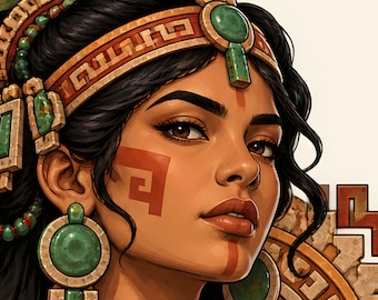 Fine Art Giclée Print, Mayan Woman Portrait with Jade Headband, Square Mayan Wall Art, Guatemala Art, Latin American Art