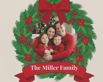 Custom Family Photo Mouse Pad, Personalized Christmas Wreath Mousepad with Name, Office Gift