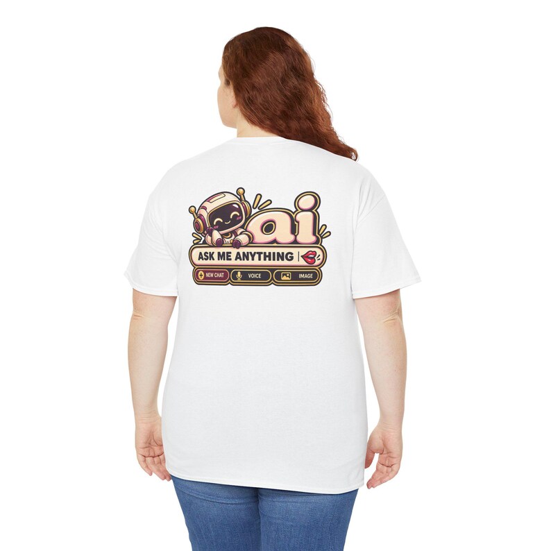 Funny Anti AI Shirt, Curly Hair Chat Tee, Robot Back Print (Women's) image 14
