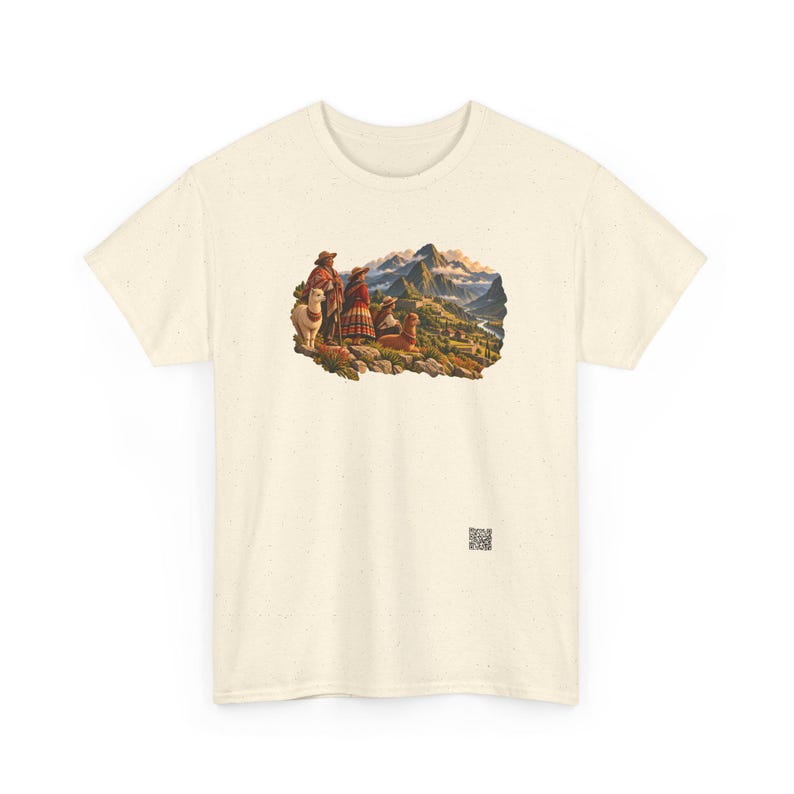 Andean Family T-Shirt, Peruvian Grandparents and Child with a Llama in the Andes, Peru Graphic Tee, Llama Shirt, Gift for Grandma or Grandpa image 3