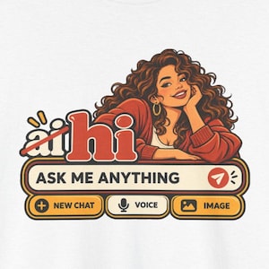 Funny Anti AI Shirt, Curly Hair Chat Box, Robot Back Print (100% Cotton) image 1