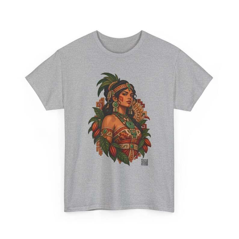 Mayan Princess T-Shirt with Jade Jewelry and Cacao Pods, Maya Woman Graphic Tee, Latina Heritage Shirt, Guatemala Mexico Gift for Her image 5