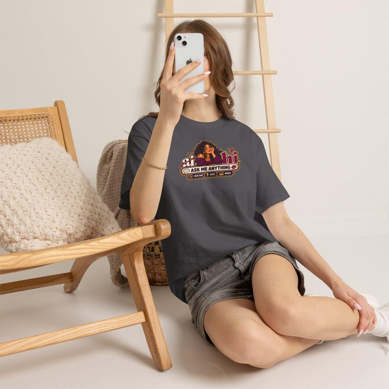 Funny Anti AI Shirt, Curly Hair Chat Tee, Robot Back Print (Women's) image 8