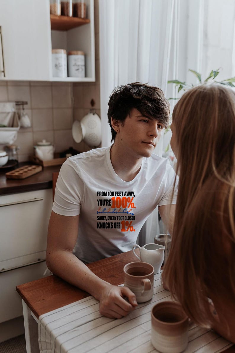 Bold Sarcastic Quote T-Shirt, From 100 Feet Away You're 100%, Funny Gift for Friend, Orange and Black Typography Graphic Tee, Introvert image 17