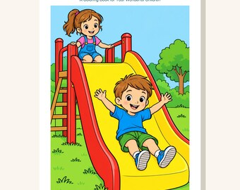 Playground Coloring Book Printable for Kids, Slide Swings Seesaw Coloring Pages, Outdoor Play Activity, 13 Page PDF, Instant Download