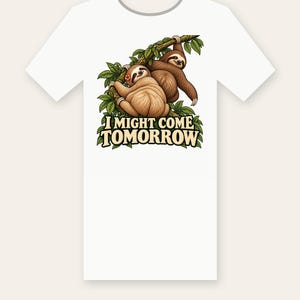 I Might Come Tomorrow Sloth PNG, Funny Lazy Shirt Design, Sublimation DTF Iron-On File, Procrastinator Cricut PNG, Instant Download