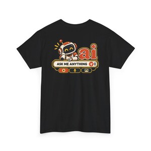 Funny Anti AI Shirt, Curly Hair Chat Box, Robot Back Print (100% Cotton) image 13