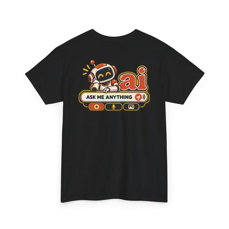 Funny Anti AI Shirt, Curly Hair Chat Box, Robot Back Print (100% Cotton) image 13