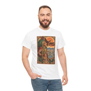 Aztec Eagle Warrior Shirt, Golden Eagle over Tenochtitlan Graphic Tee, Mexican Heritage T-Shirt, Aztec Mythology Art, Chicano Pride Gift immagine 9