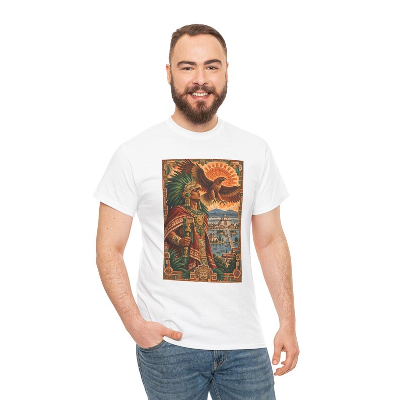 Aztec Eagle Warrior Shirt, Golden Eagle over Tenochtitlan Graphic Tee, Mexican Heritage T-Shirt, Aztec Mythology Art, Chicano Pride Gift immagine 9