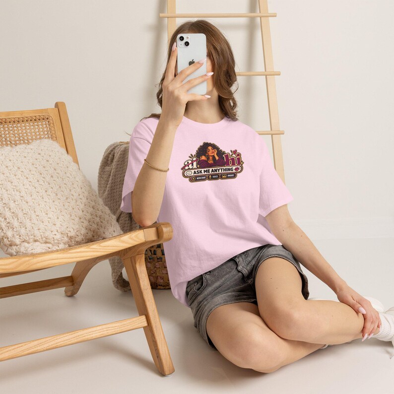 Funny Anti AI Shirt, Curly Hair Chat Tee, Robot Back Print (Women's) image 11
