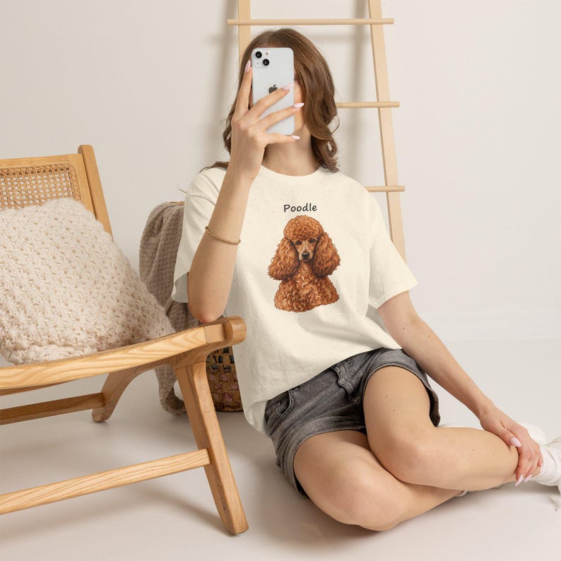 Realistic Poodle Portrait T-Shirt, Poodle Lover Gift, Soft Script Lettering image 8